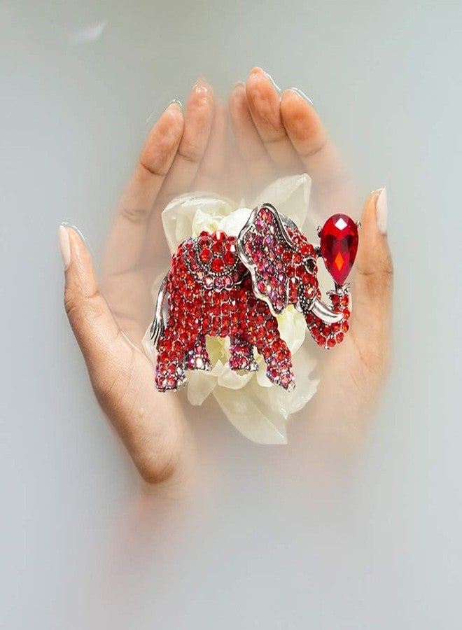 بروش على شكل فيل مرصع بالكريستال من Cifibifun، تصميم كلاسيكي فاخر مرصع بأحجار الراين، مع تغليف هدايا للصديقة (أحمر) - Image 4